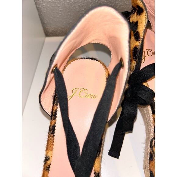 J Crew AJ166 Espadrille Wedges Leopard Print Calf Hair Ankle Tie  3.5” Heel - Picture 9 of 10